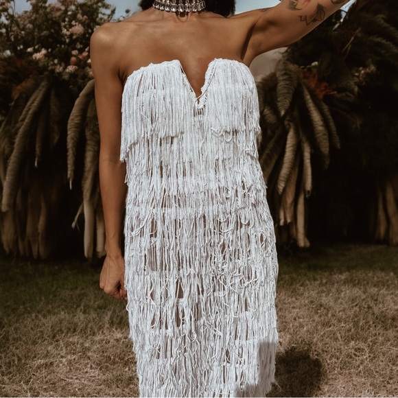 Western Sequin Fringe Maxi Dress, Country Bride Elopement Dress, Boho Wedding - Picture 2 of 10